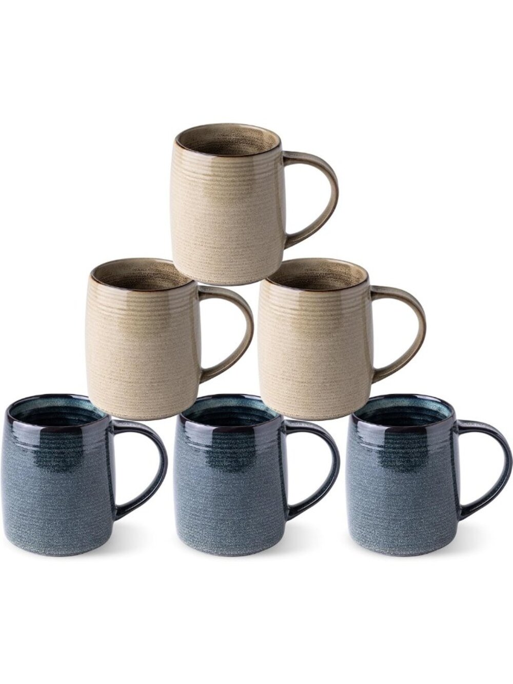 Set of 6 Large Handmade Ceramic Coffee Mugs - 18oz for Latte, Cappuccino & Cocoa